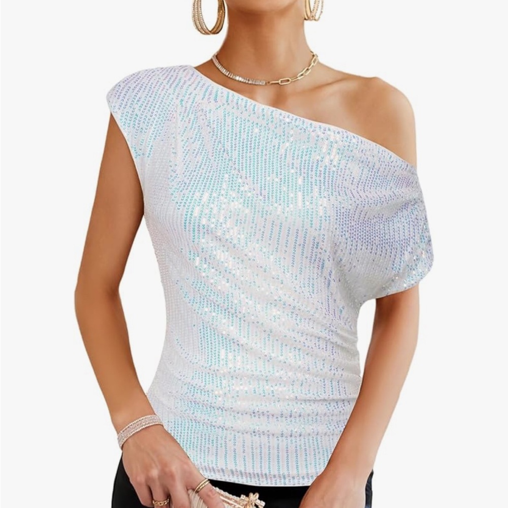 Grace Karin White Sequin Top